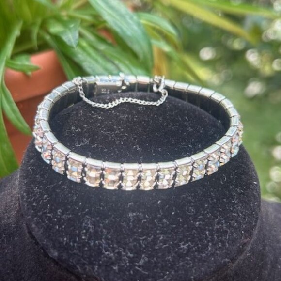 WEISS Rhinestone 2 Row Tennis BRACELET - Picture 3 of 9